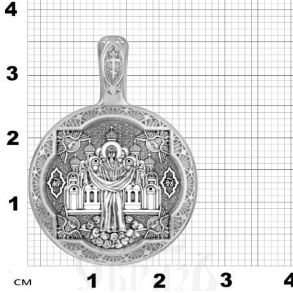 нательная икона покров пресвятой богородицы, серебро 925 проба с платинированием (арт. 18.026р)