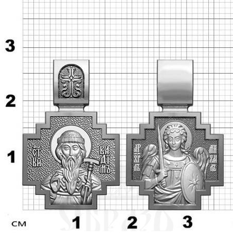 нательная икона св. преподобномученник вадим персидский, серебро 925 проба с платинирование (арт. 06.059р)