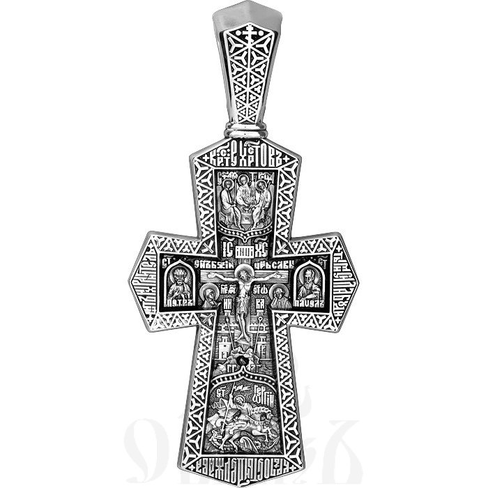 крест «распятие. молитва «распятие. апостолы петр и павел. святые воины», серебро 925 проба (арт. 101.532)